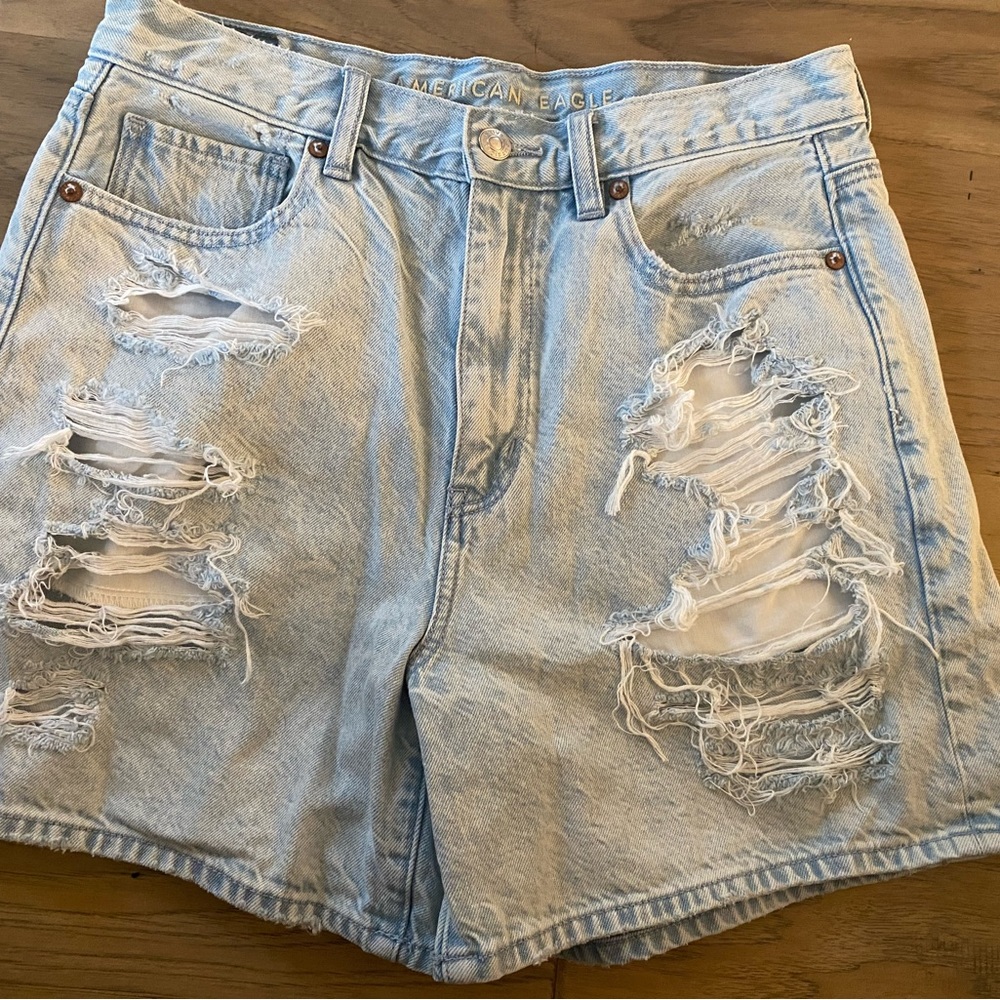 American Eagle Distressed Denim Mom Shorts